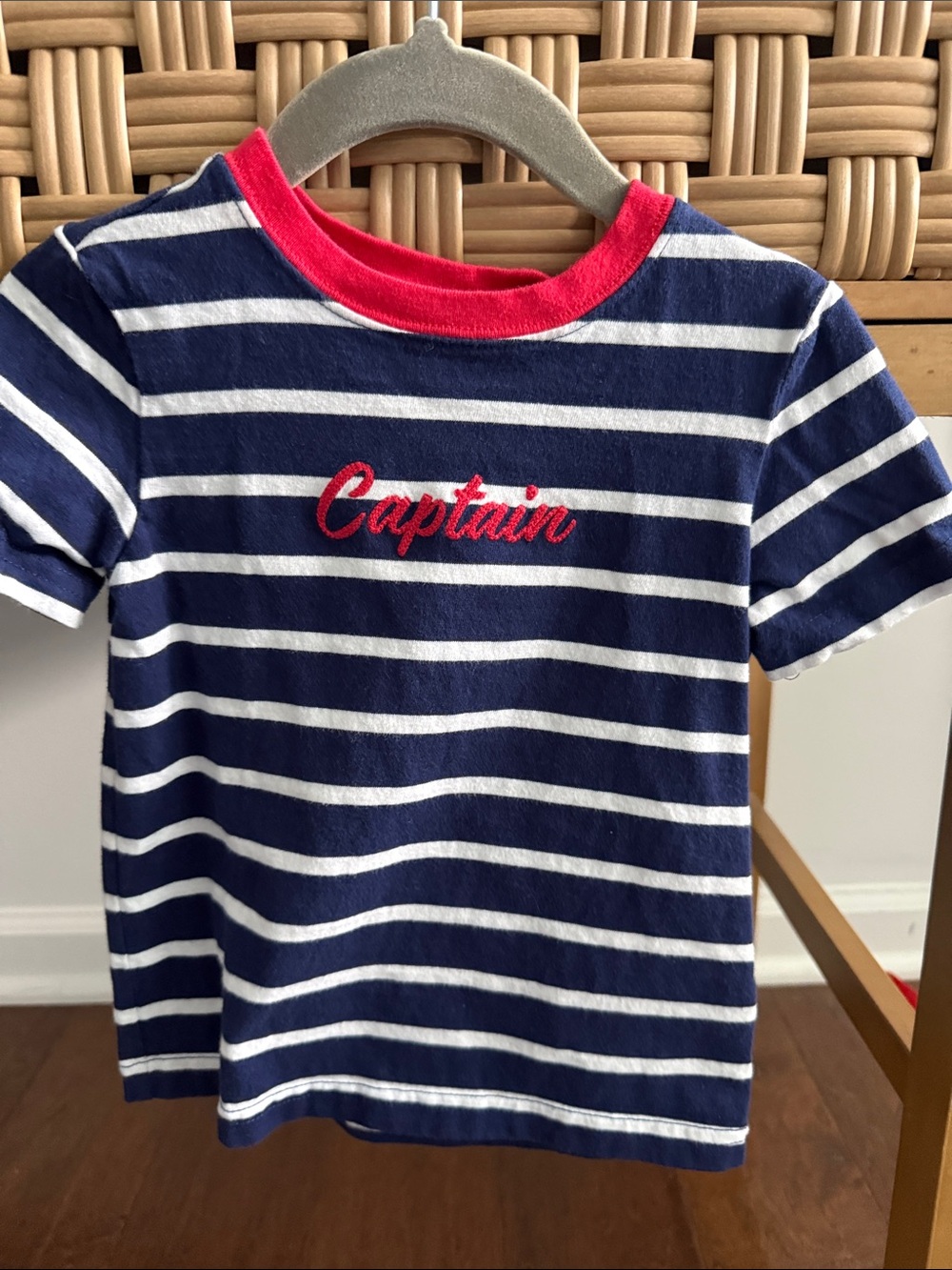 Janie and Jack Navy & White Striped Tee with Red Trim